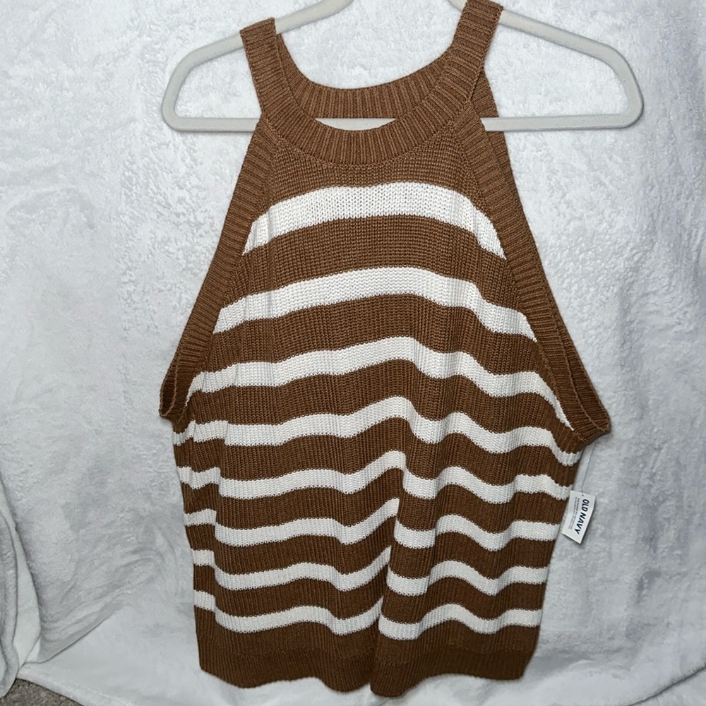 Size 4x Stripped ON Tan/Cream sweater Tank Top NWT